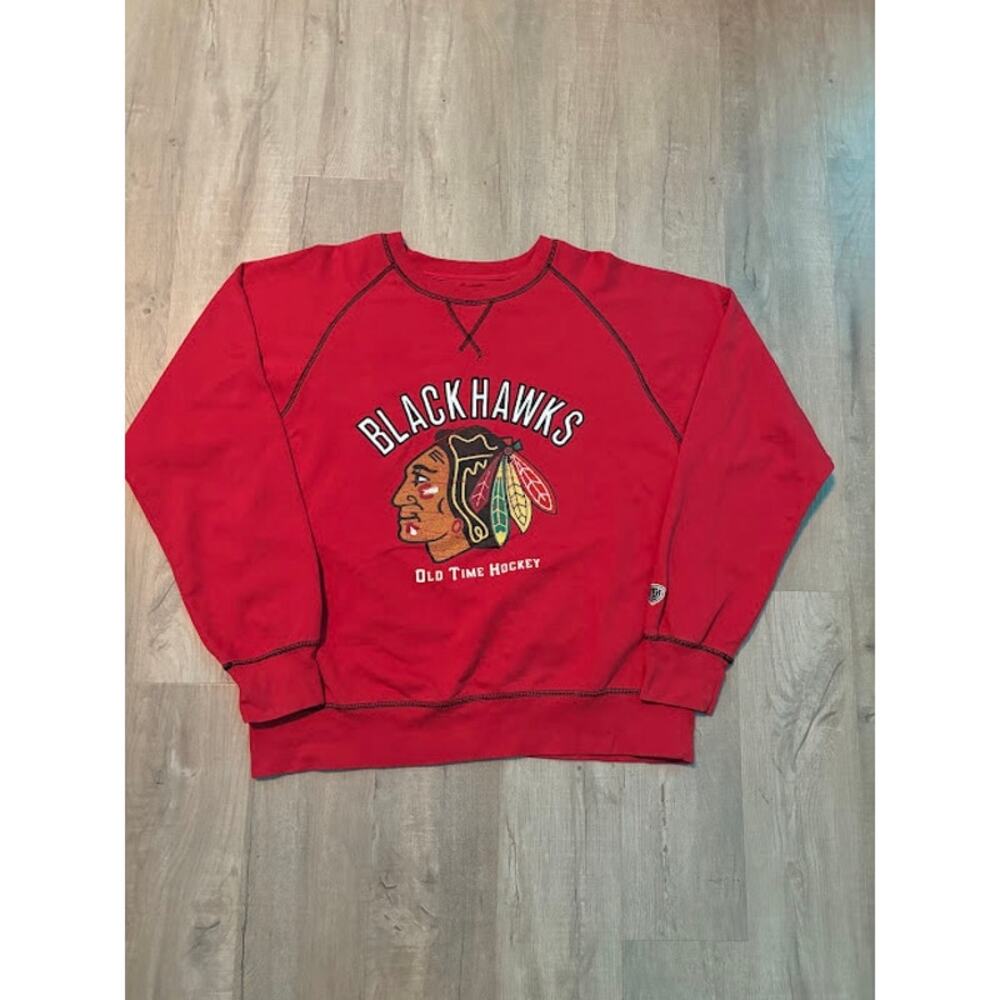 Chicago Blackhawks Vintage Old Time Hockey Crewneck Medium Red 90s